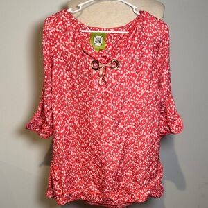 Elizabeth McKay pink and White 100% silk Blouse with Tie Detail